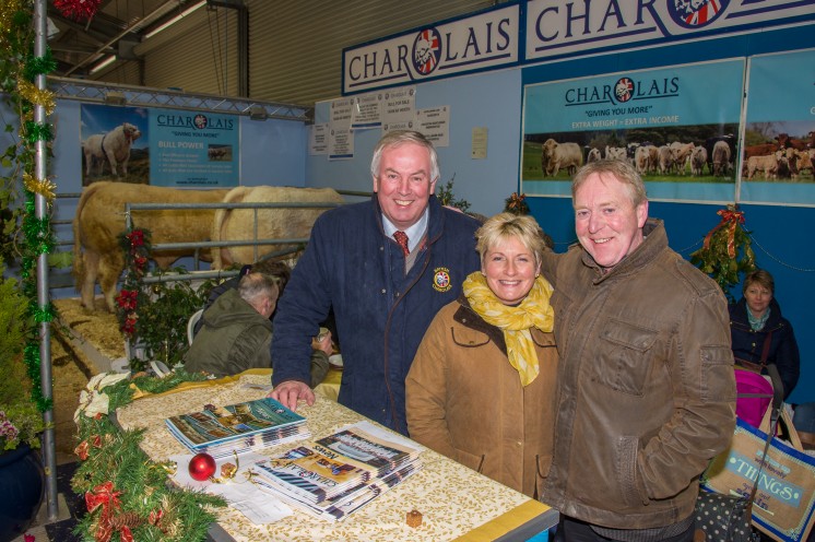Charolais complete a hattrick at the Royal Welsh Winter Fair winning the Best Breed Stand for the 3rd year running. Pictured on the winning stand are David Benson, Ali Tucker and Gareth Roberts