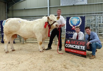Eamon Mcgarry and Reserve Champion Deerfin Libra 2250gns with Jeff Haslett Sponsor and judge Gerard Mcshane